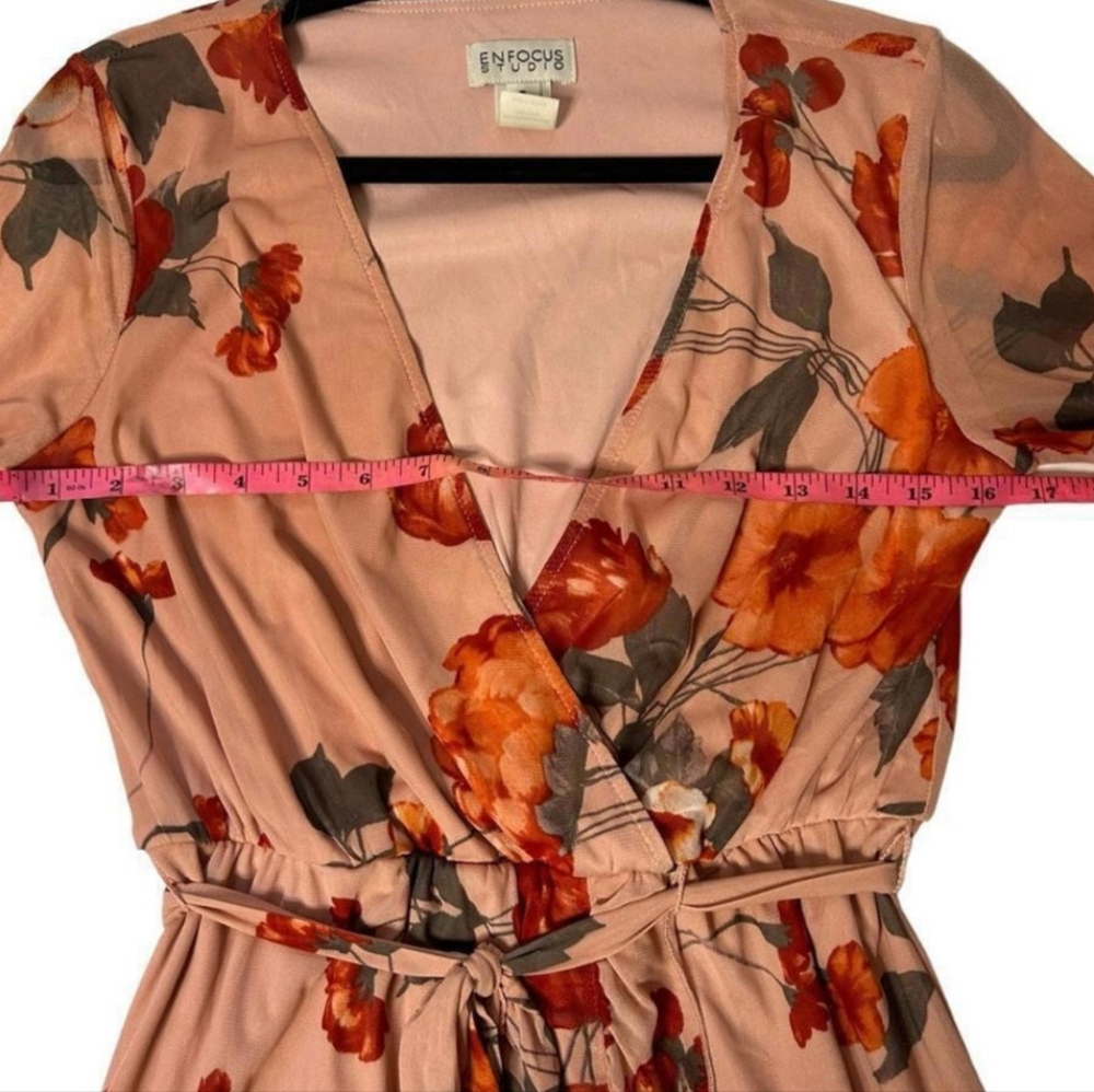Enfocus Studio Fall Floral Chiffon Maxi Dress Tie Waist Long Sheer Sleeves Sz 6 - Picture 8 of 14